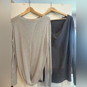 Two lululemon sweaters tan and gray large.